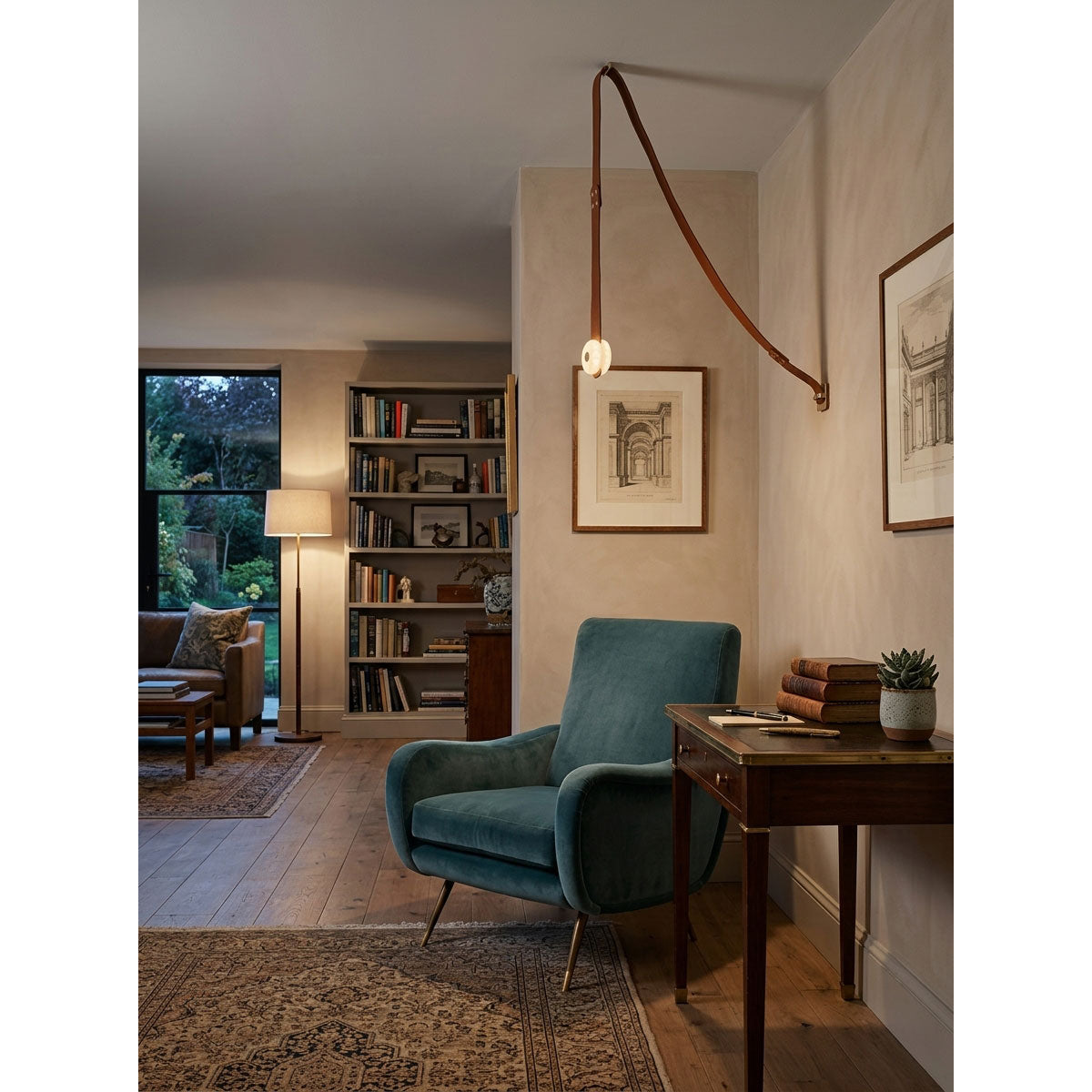 Elvar Leather & Alabaster LED Pendant Light — product, finish and specification view 5