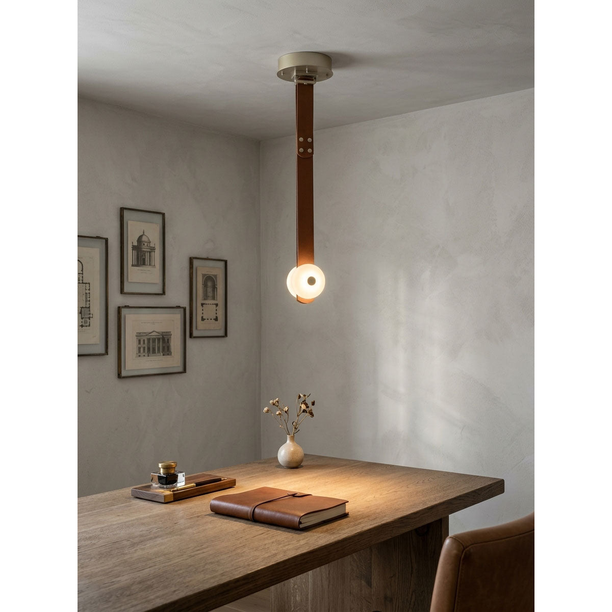 Elvar Leather & Alabaster LED Pendant Light — product, finish and specification view 9