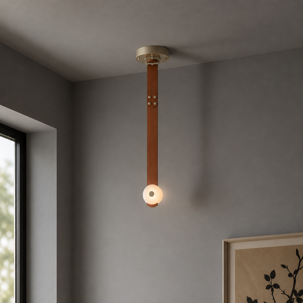 Elvar Leather & Alabaster LED Pendant Light — product, finish and specification view 24