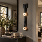 Elvar Leather & Alabaster LED Wall Sconce — product, finish and specification view 4