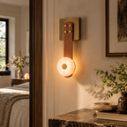Elvar Leather & Alabaster LED Wall Sconce — product, finish and specification view 7