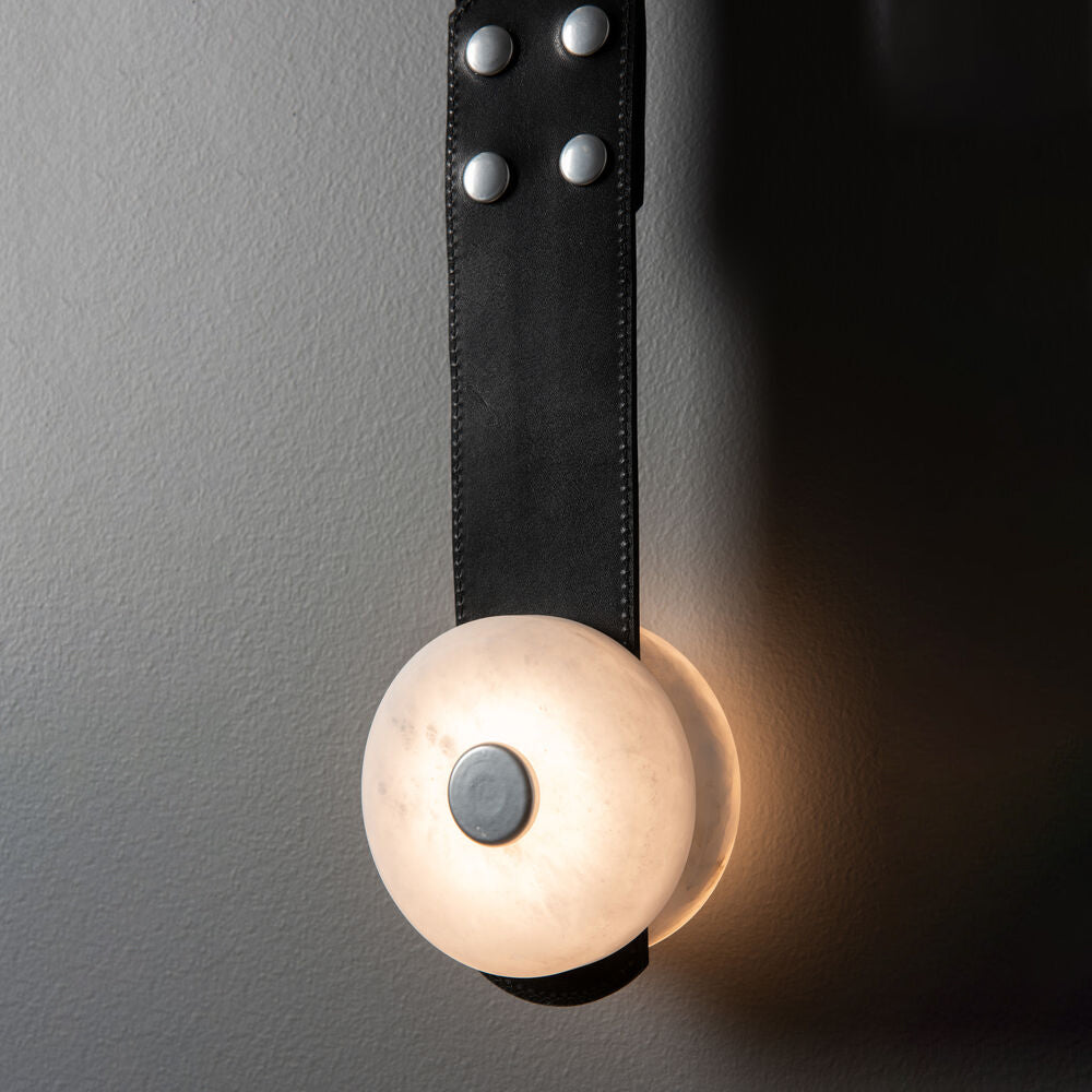Elvar Leather & Alabaster LED Wall Sconce — product, finish and specification view 11