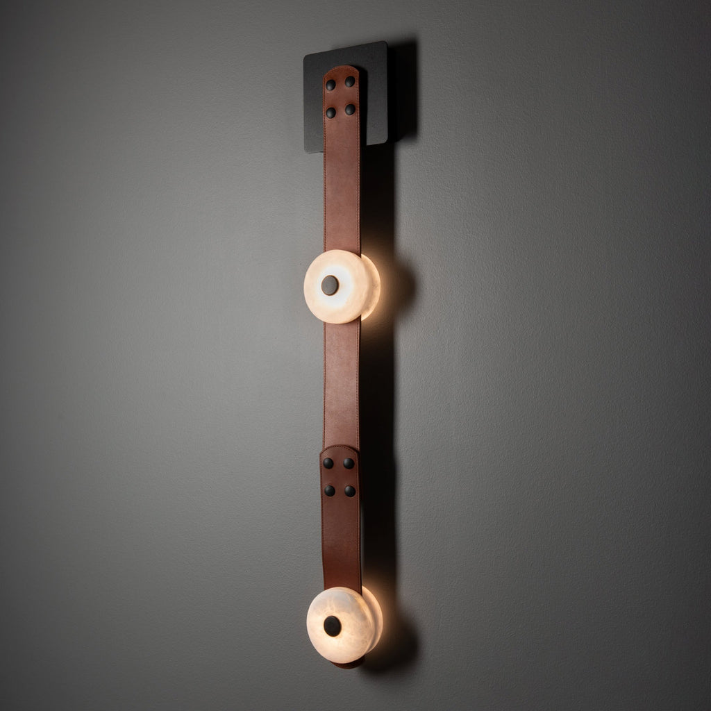 Elvar Leather & Alabaster LED Wall Sconce — product, finish and specification view 12