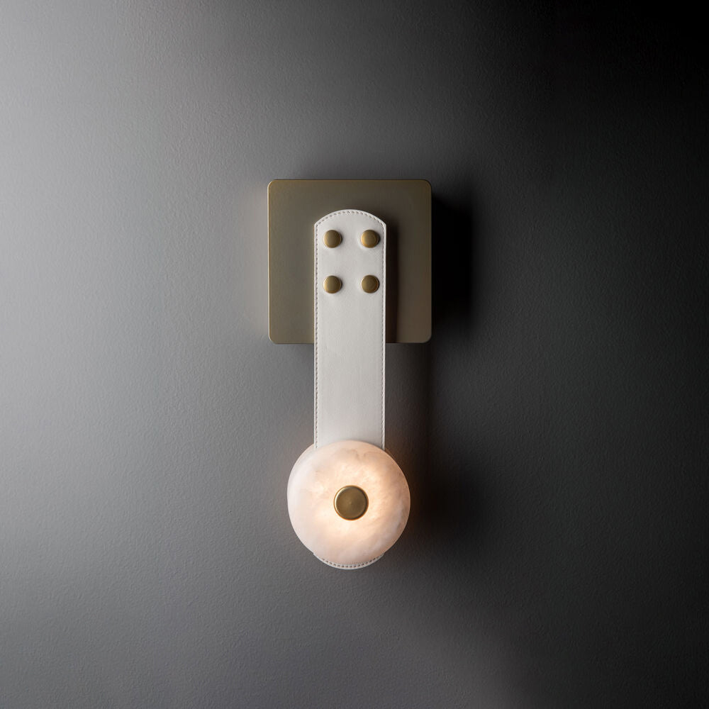 Elvar Leather & Alabaster LED Wall Sconce — product, finish and specification view 16