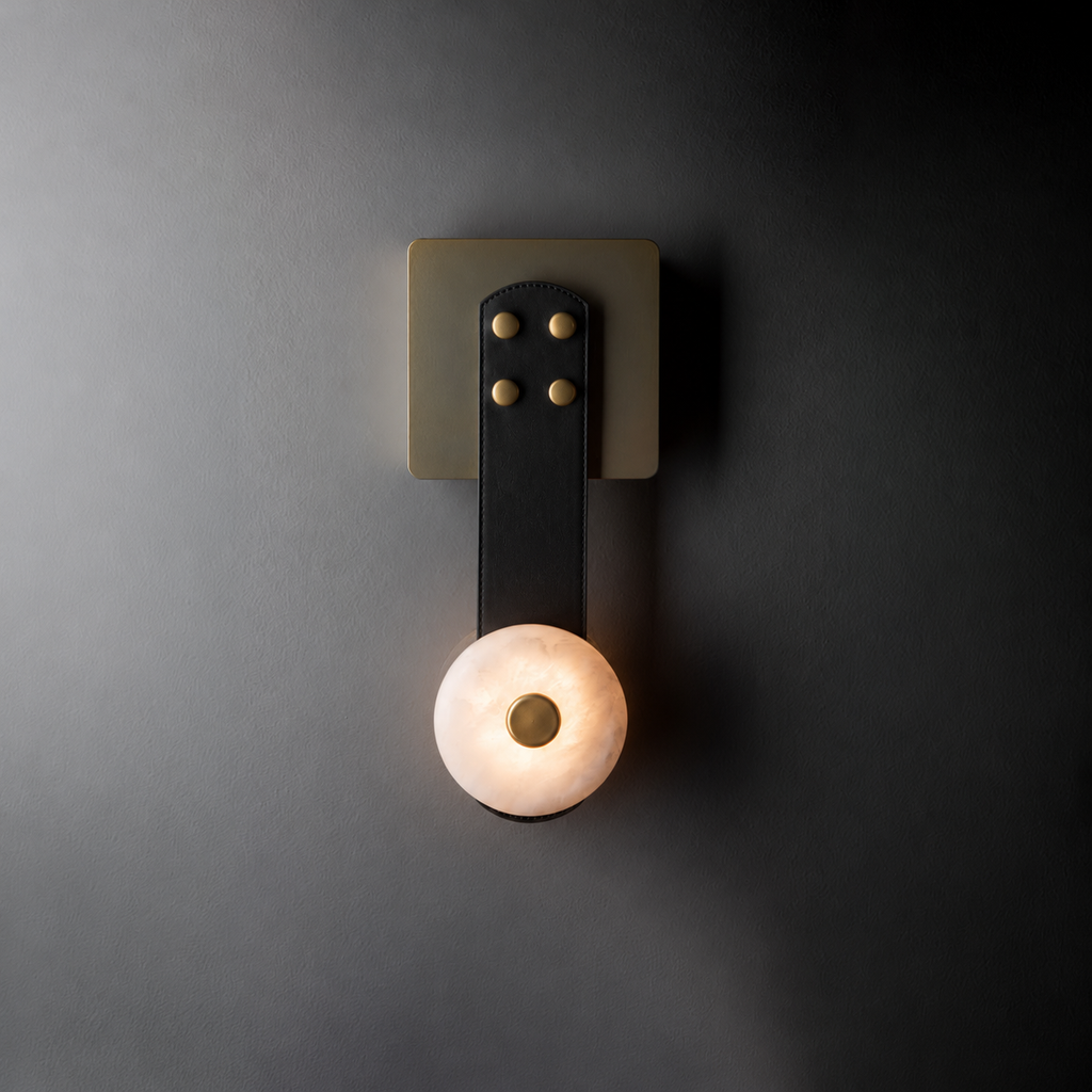 Elvar Leather & Alabaster LED Wall Sconce — product, finish and specification view 17