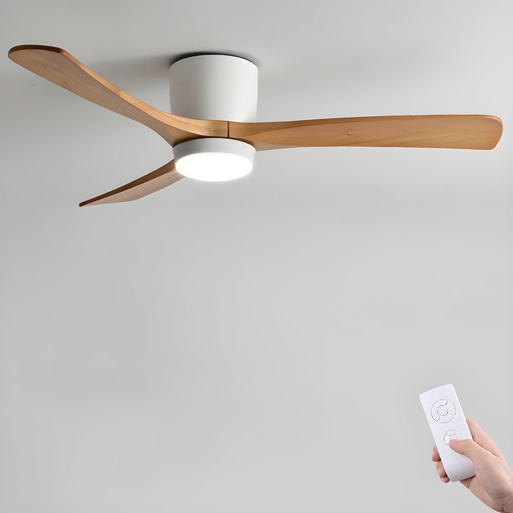 Nordic Solid Wood Ceiling Fan with LED Light