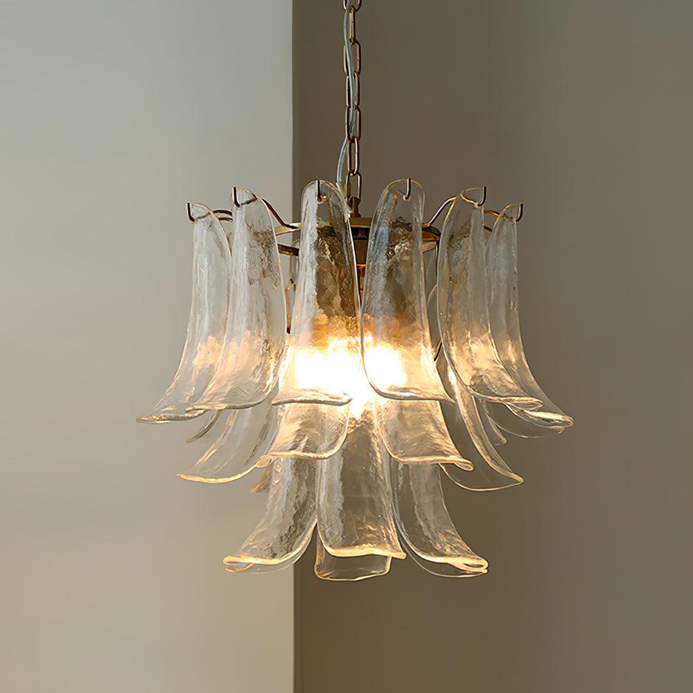 Fioren Tiered Glass Leaf Chandelier — Clear & Gold