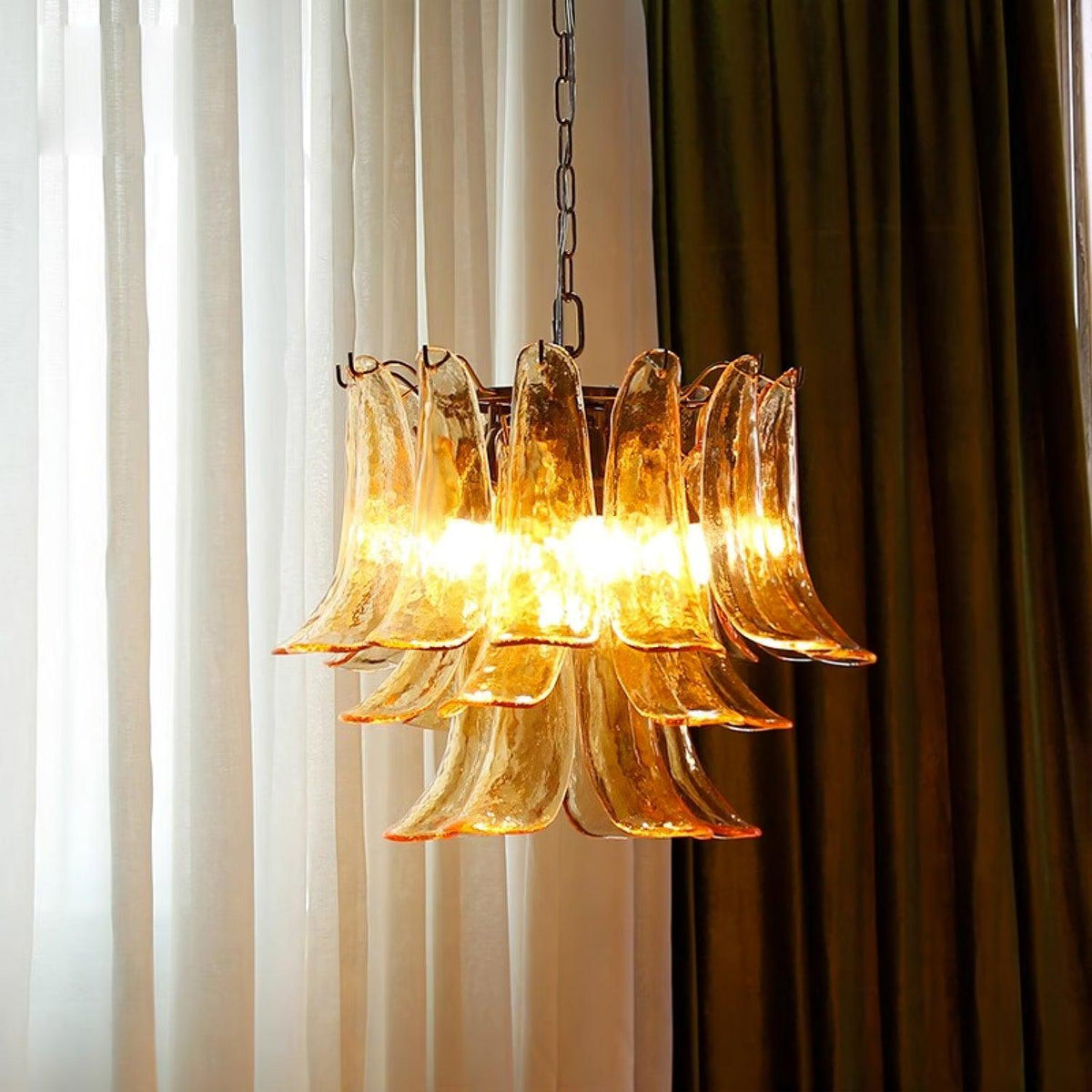 Fioren Tiered Glass Leaf Chandelier — Amber & Gold