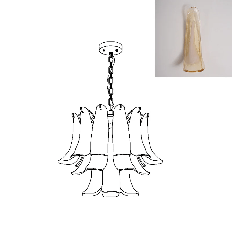 Fioren Tiered Glass Leaf Chandelier — Brown White Cloud & Gold
