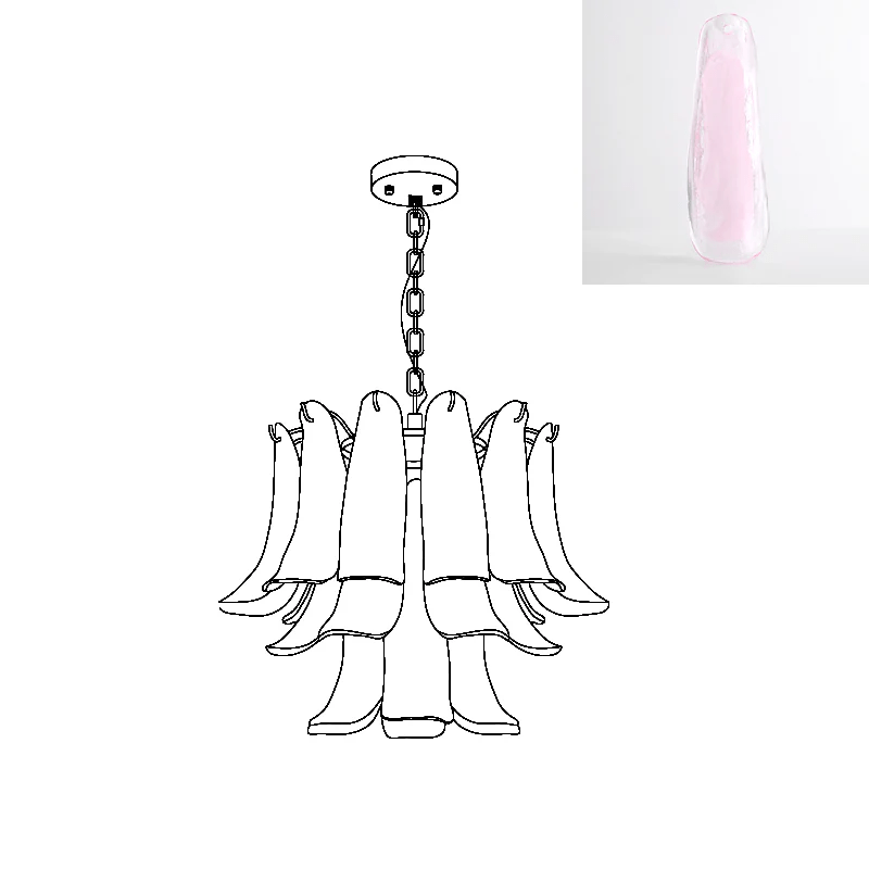 Fioren Tiered Glass Leaf Chandelier — Pink Cloud & Gold