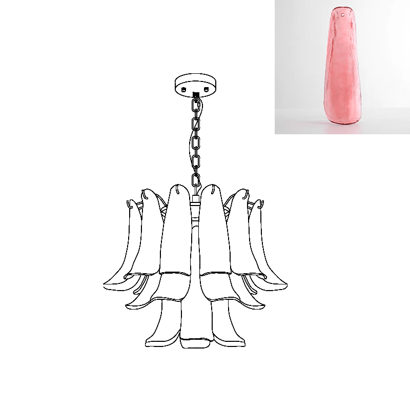 Fioren Tiered Glass Leaf Chandelier — Light Red & Gold