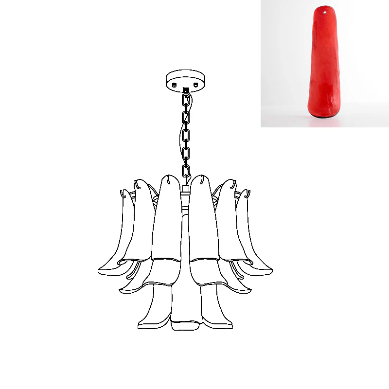 Fioren Tiered Glass Leaf Chandelier — Red & Gold