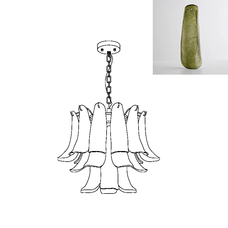 Fioren Tiered Glass Leaf Chandelier — Green & Gold