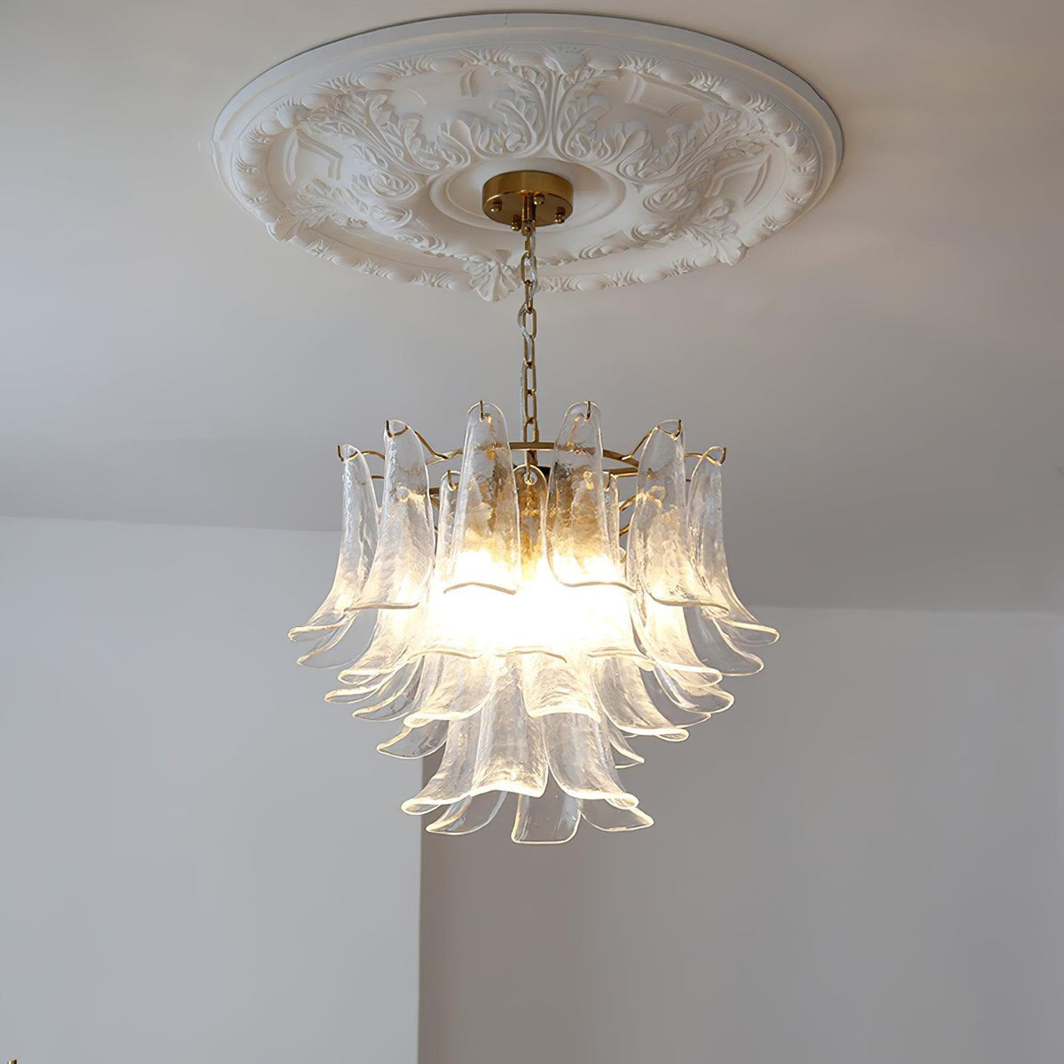 Fioren Tiered Glass Leaf Chandelier — Clear & Gold