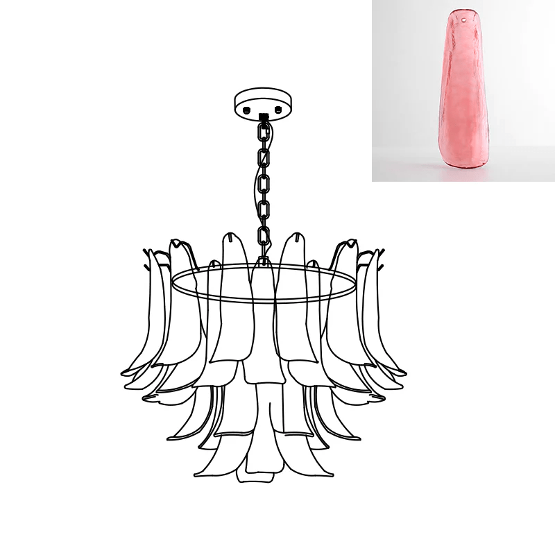 Fioren Tiered Glass Leaf Chandelier — Light Red & Gold
