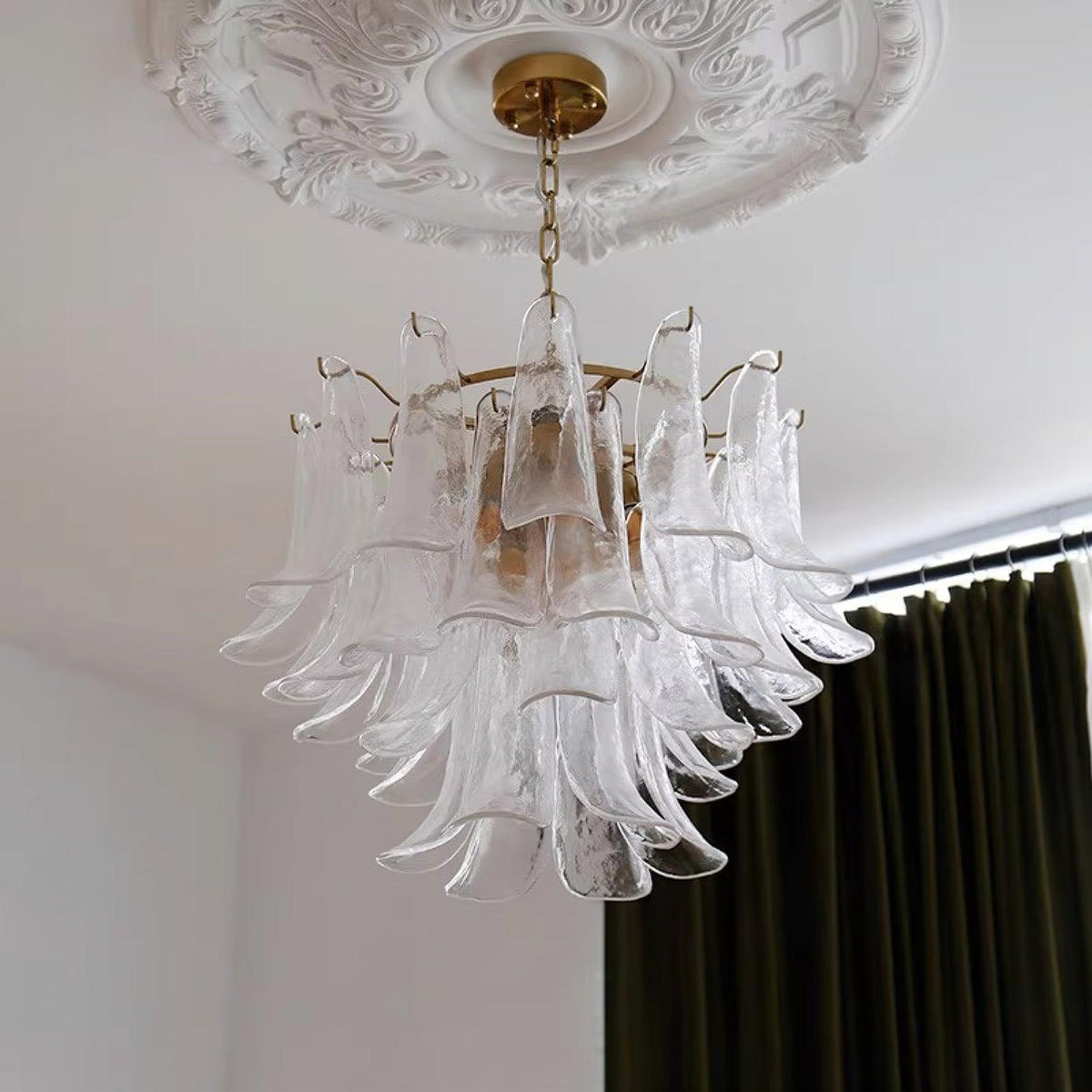 Fioren Tiered Glass Leaf Chandelier — Clear & Gold