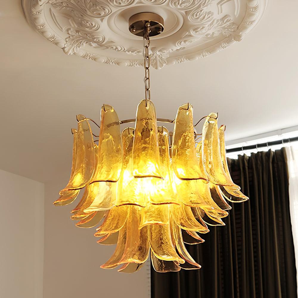 Fioren Tiered Glass Leaf Chandelier — Amber & Gold
