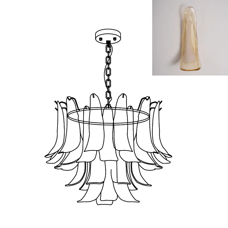 Fioren Tiered Glass Leaf Chandelier — Brown White Cloud & Gold