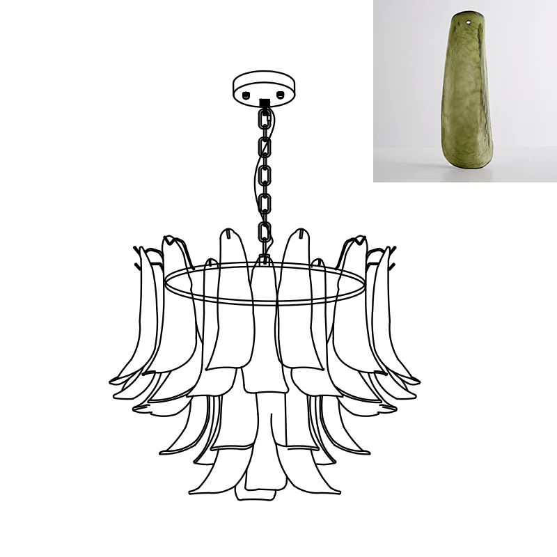 Fioren Tiered Glass Leaf Chandelier — Green & Gold