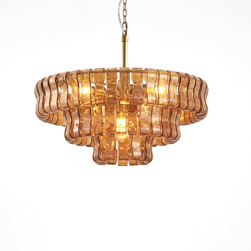 Glacelle Tiered Textured Glass Chandelier — Amber & Gold