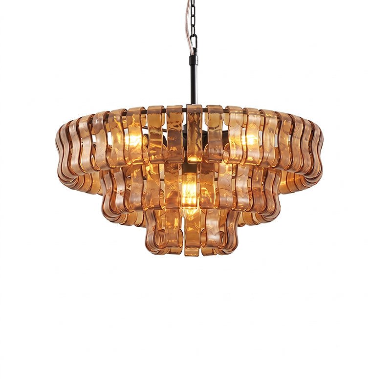 Glacelle Tiered Textured Glass Chandelier — Amber & Black