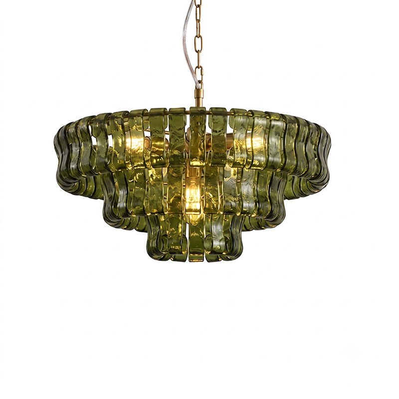 Glacelle Tiered Textured Glass Chandelier — Green & Gold