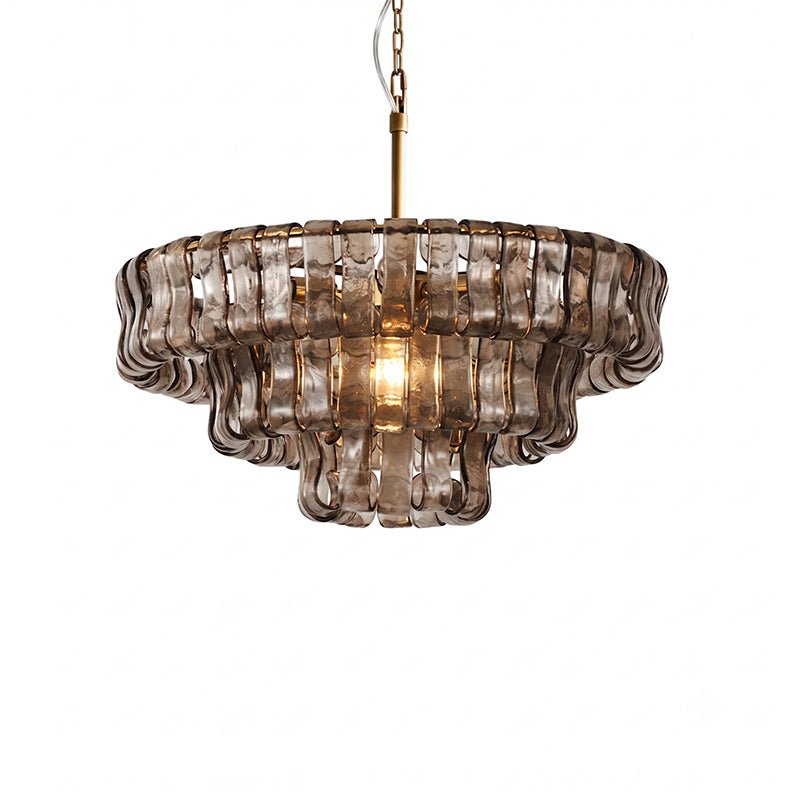Glacelle Tiered Textured Glass Chandelier — Smoke Grey & Gold