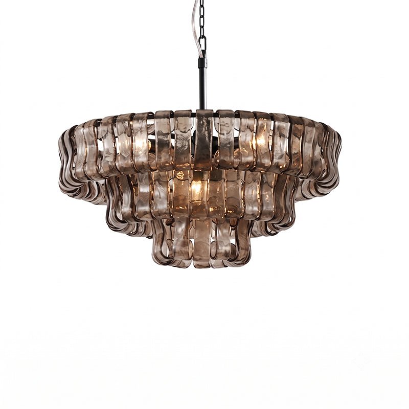 Glacelle Tiered Textured Glass Chandelier — Smoke Grey & Black