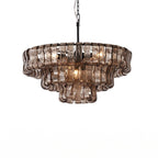 Glacelle Tiered Textured Glass Chandelier — Smoke Grey & Black
