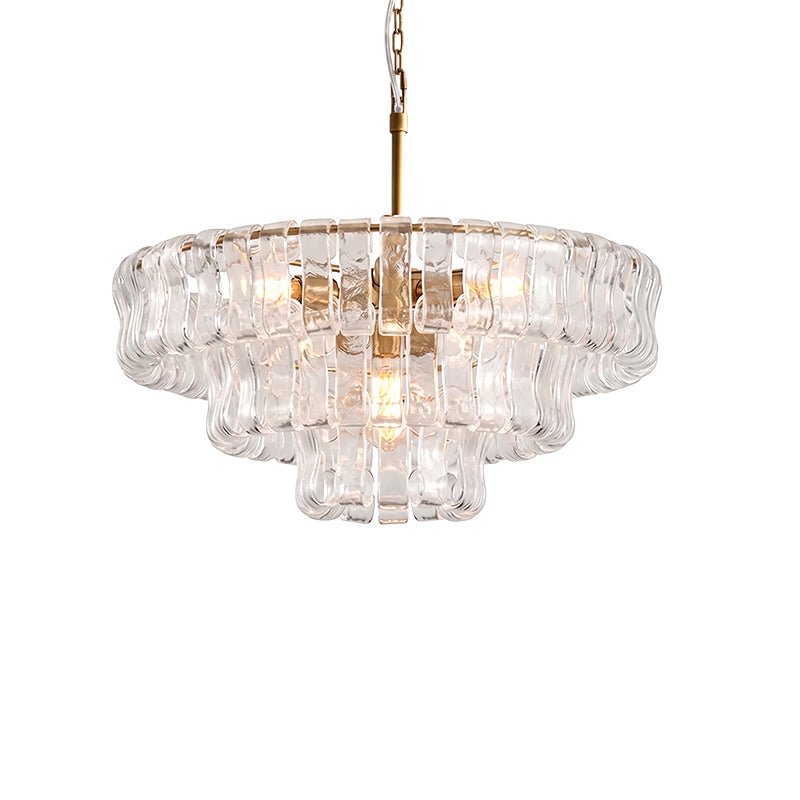 Glacelle Tiered Textured Glass Chandelier — Clear & Gold