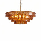 Glacelle Tiered Textured Glass Chandelier — Amber & Gold