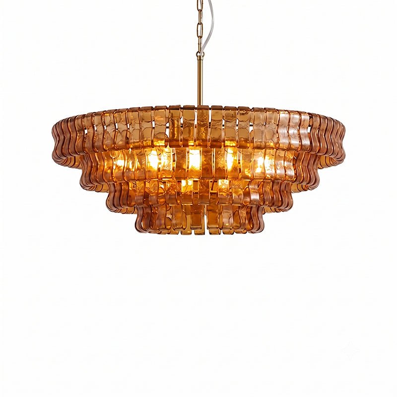 Glacelle Tiered Textured Glass Chandelier — Amber & Gold