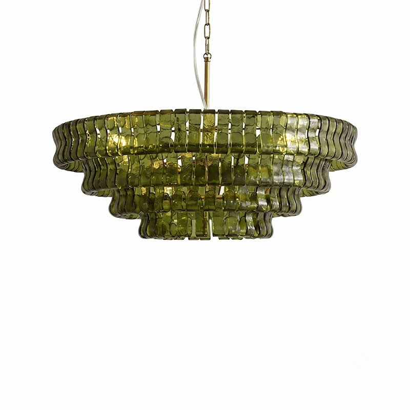 Glacelle Tiered Textured Glass Chandelier — Green & Gold