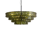 Glacelle Tiered Textured Glass Chandelier — Green & Black
