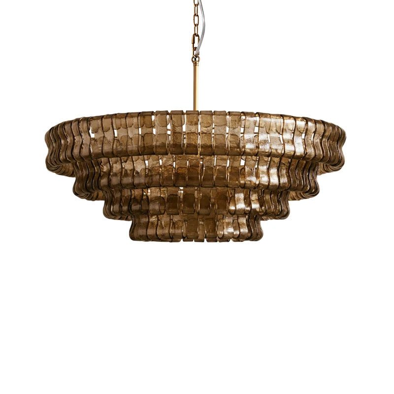Glacelle Tiered Textured Glass Chandelier — Smoke Grey & Gold