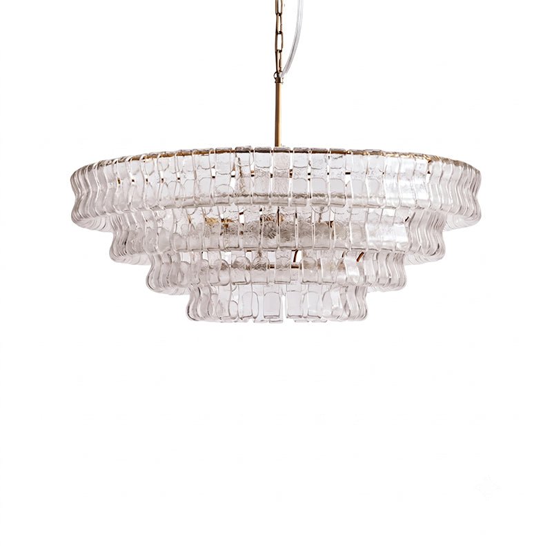 Glacelle Tiered Textured Glass Chandelier — Clear & Gold