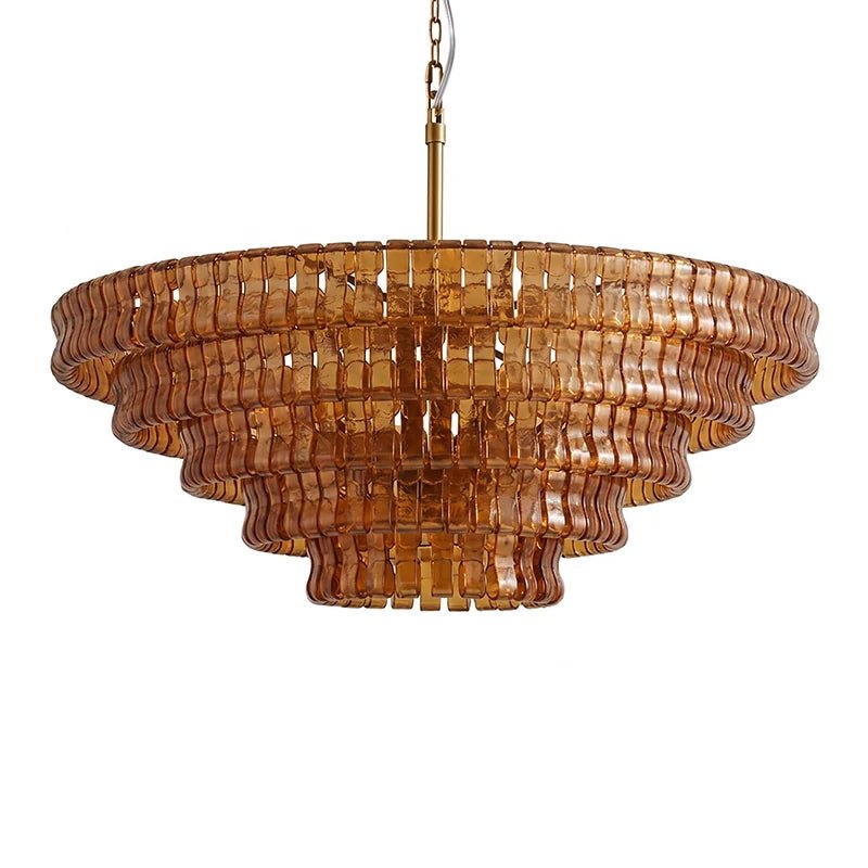 Glacelle Tiered Textured Glass Chandelier — Amber & Gold