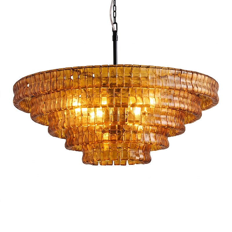 Glacelle Tiered Textured Glass Chandelier — Amber & Black