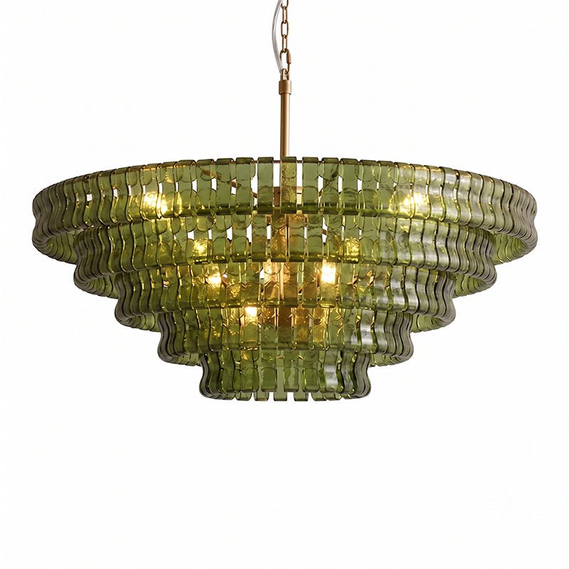 Glacelle Tiered Textured Glass Chandelier — Green & Gold