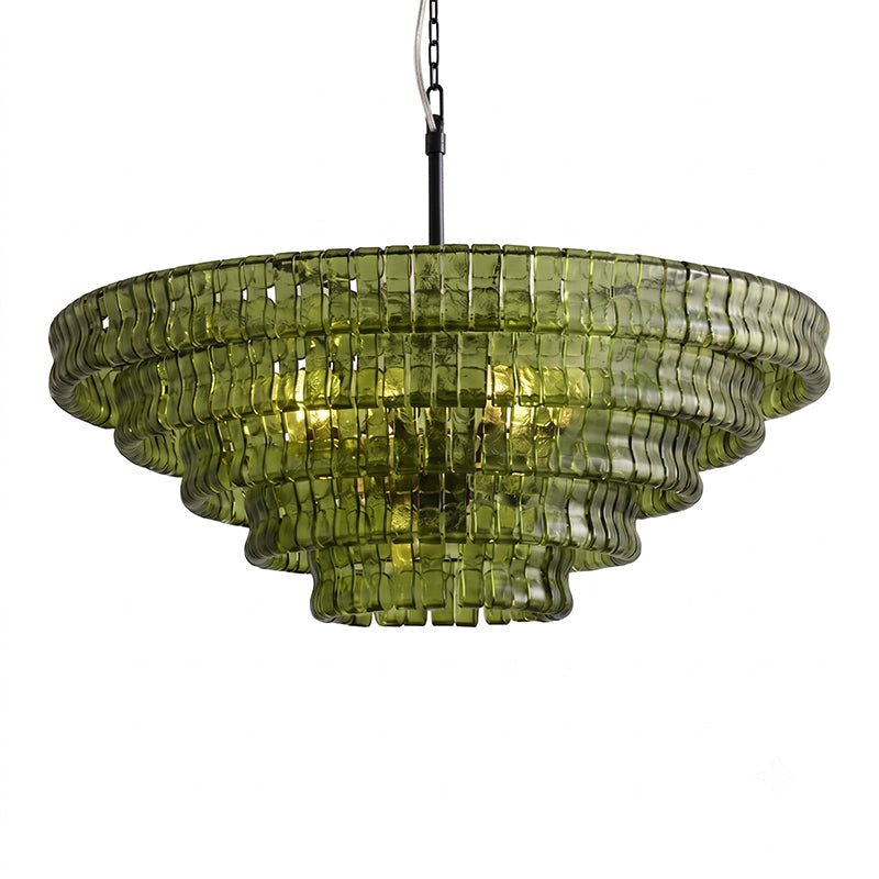 Glacelle Tiered Textured Glass Chandelier — Green & Black