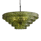 Glacelle Tiered Textured Glass Chandelier — Green & Black