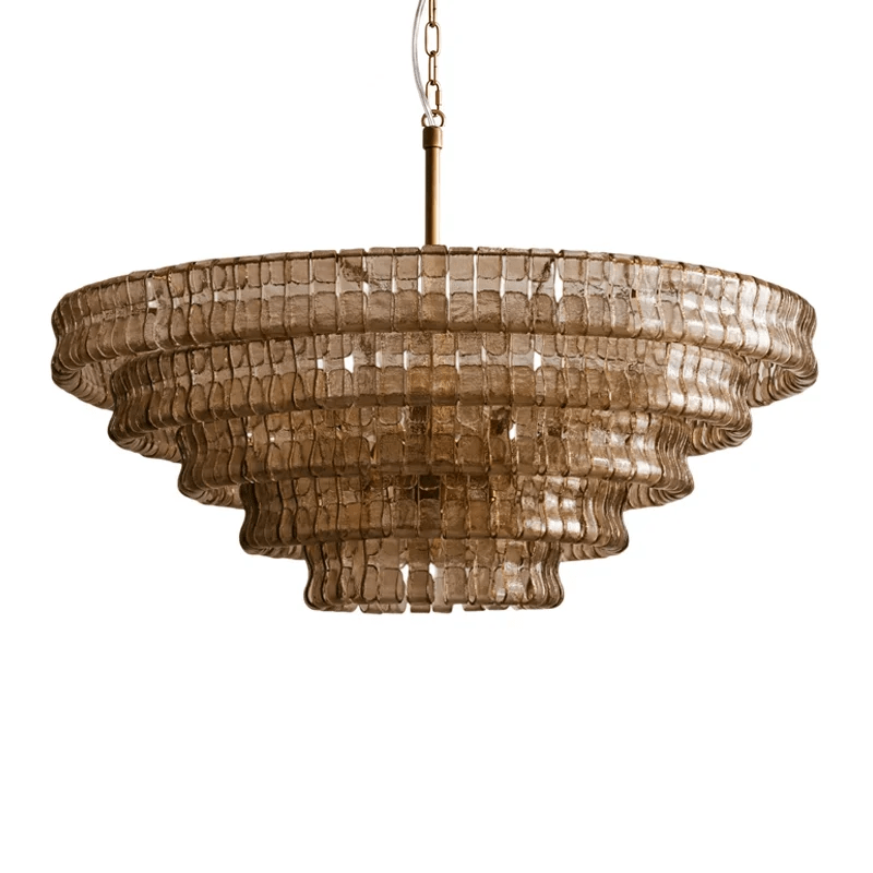 Glacelle Tiered Textured Glass Chandelier — Smoke Grey & Gold