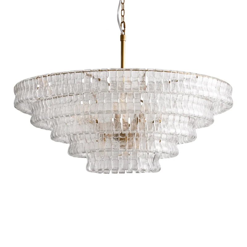 Glacelle Tiered Textured Glass Chandelier — Clear & Gold