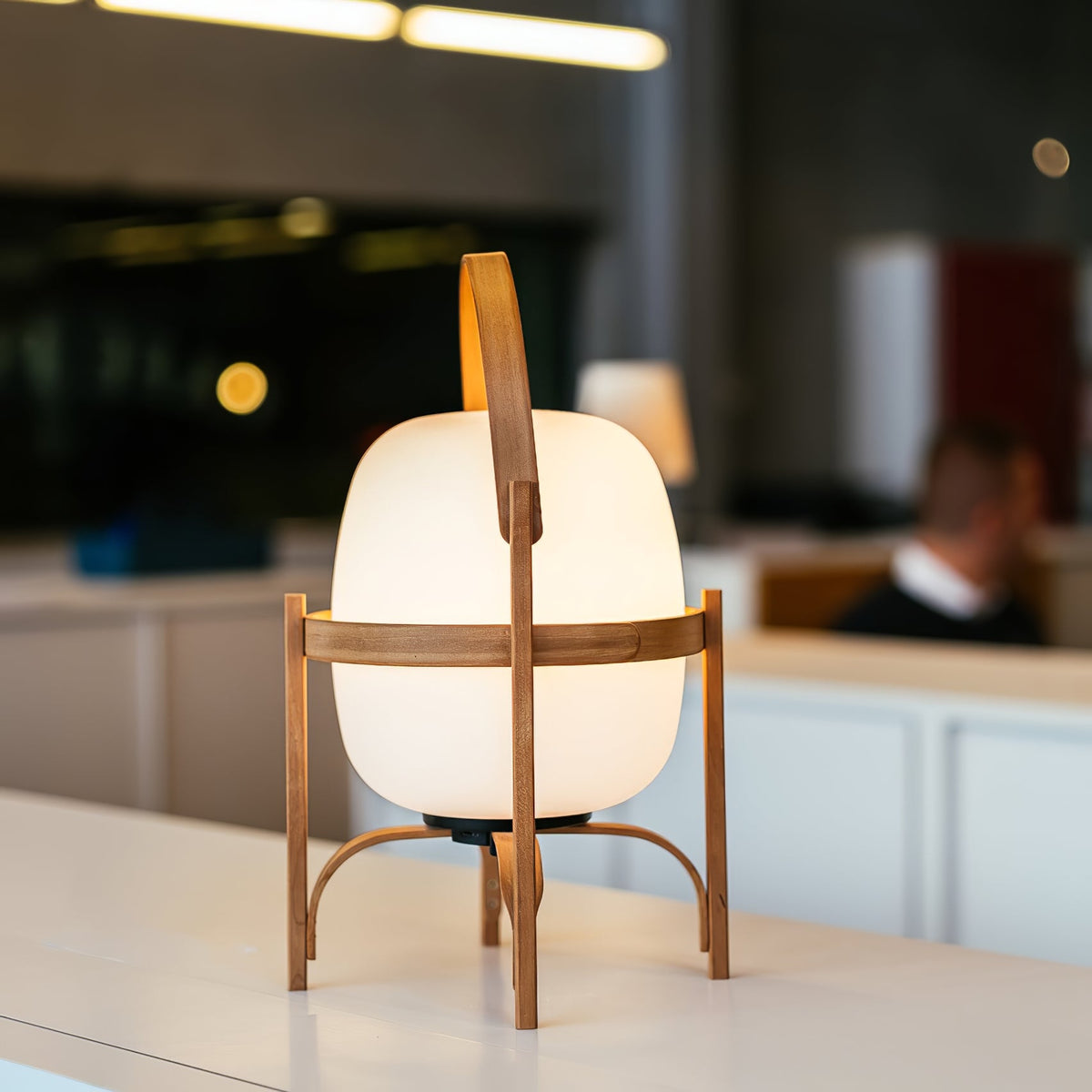 Haven Wood & Glass Plug-In Lantern Lamp — product, finish and specification view 2