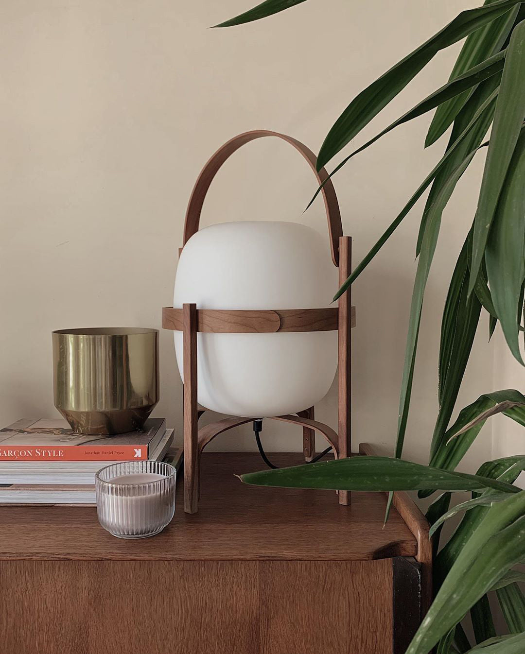 Haven Wood & Glass Plug-In Lantern Lamp — product, finish and specification view 36