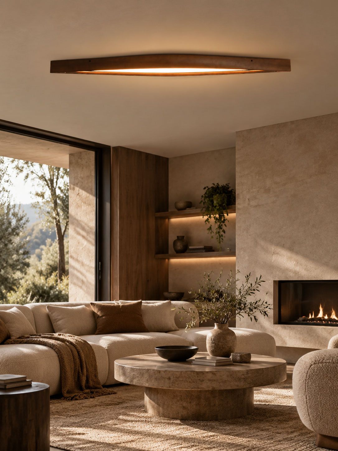 Horizon Linear Wood Ceiling Lamp — product and interior detail 2