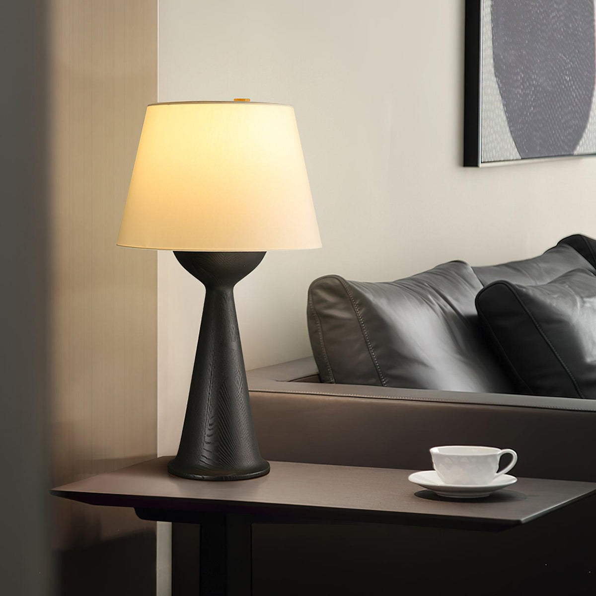 Hourglass Wood Table Lamp — product and interior detail 4