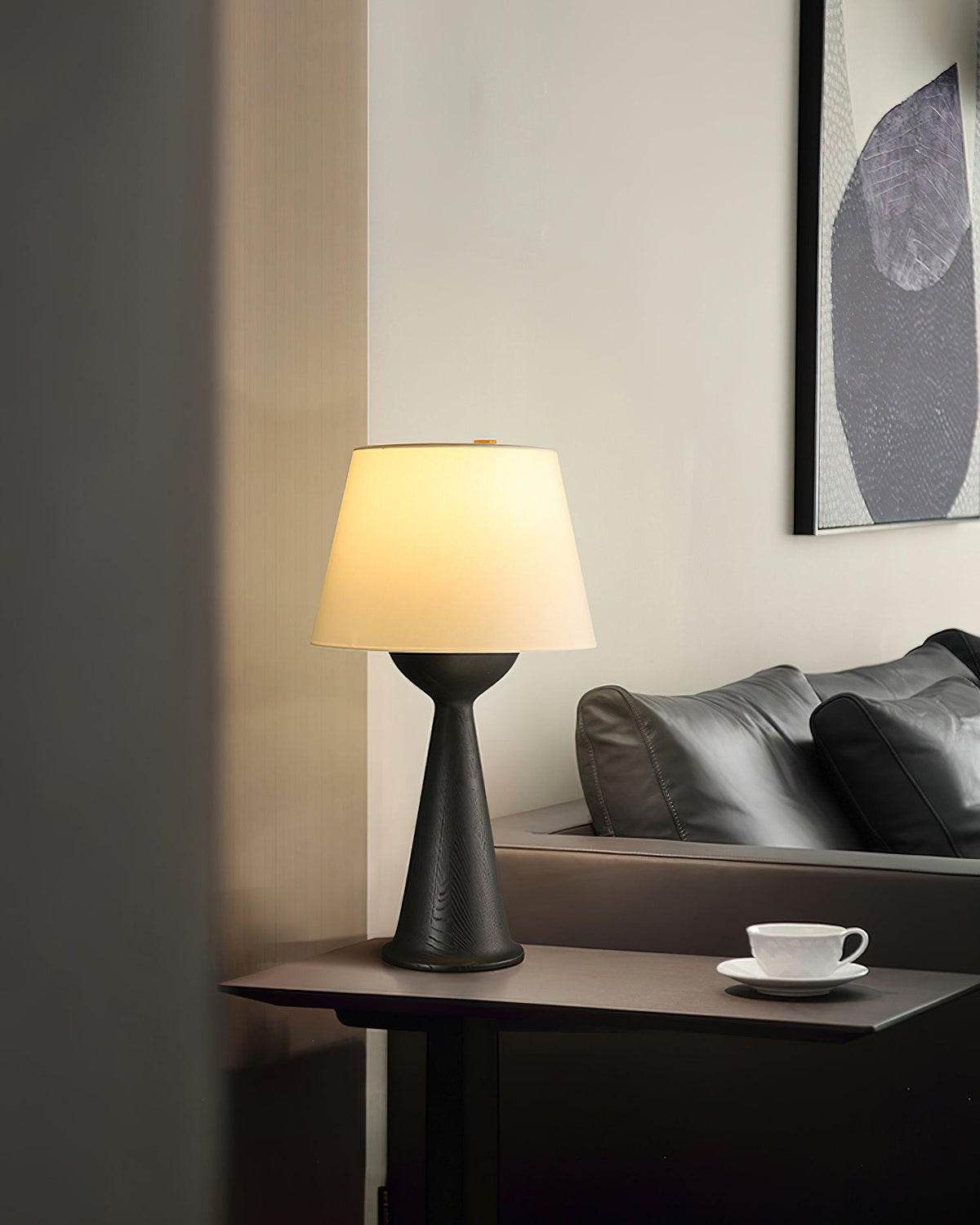 Hourglass Wood Table Lamp — product and interior detail 8