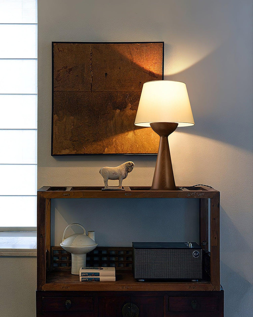 Hourglass Wood Table Lamp — product and interior detail 10