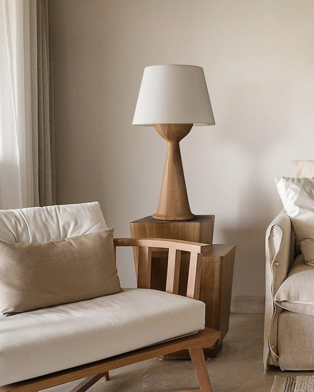 Hourglass Wood Table Lamp — product and interior detail 11